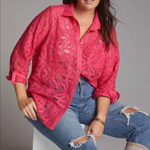 Anthropologie Maeve Pink Lace Blouse